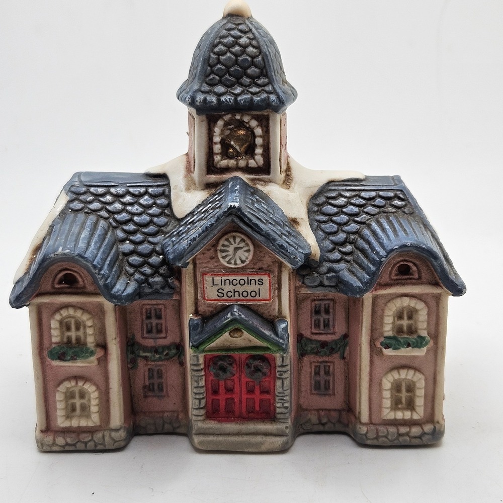 Vintage 1992 Lincoln's School Ceramic Christmas Village Building LR Miniature